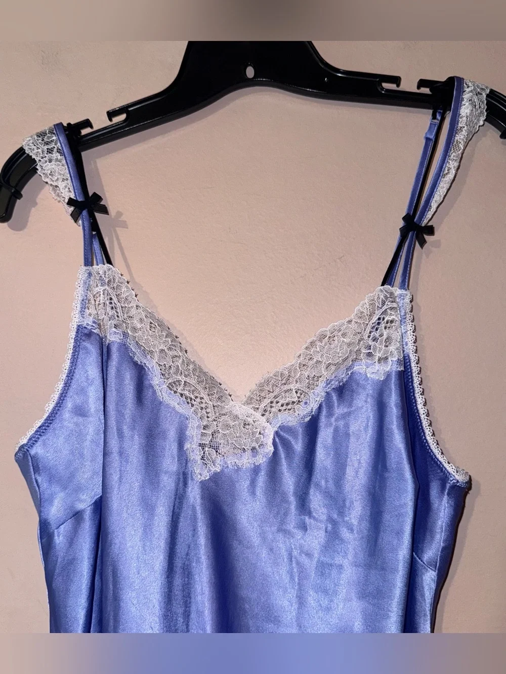 Victoria’s Secret Purple Satin Lace Bow Accent Slip Dress Size L NWT!